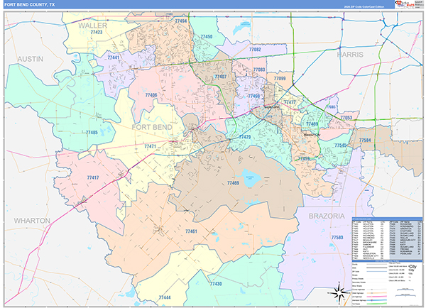 Fort Bend County, TX Zip Code Map